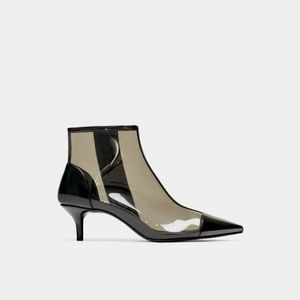 Zara Black Heeled Vinyl Ankle Booties